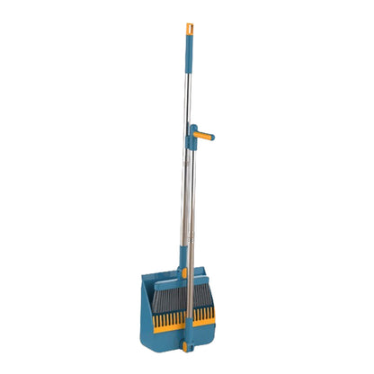 180 Degree Rotatable Broom with Foldable Standing Dustpan Set for Home Office Cleaning Blue