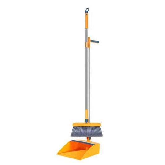 180 Degree Rotatable Broom with Foldable Standing Dustpan Set for Home Office Cleaning Orange