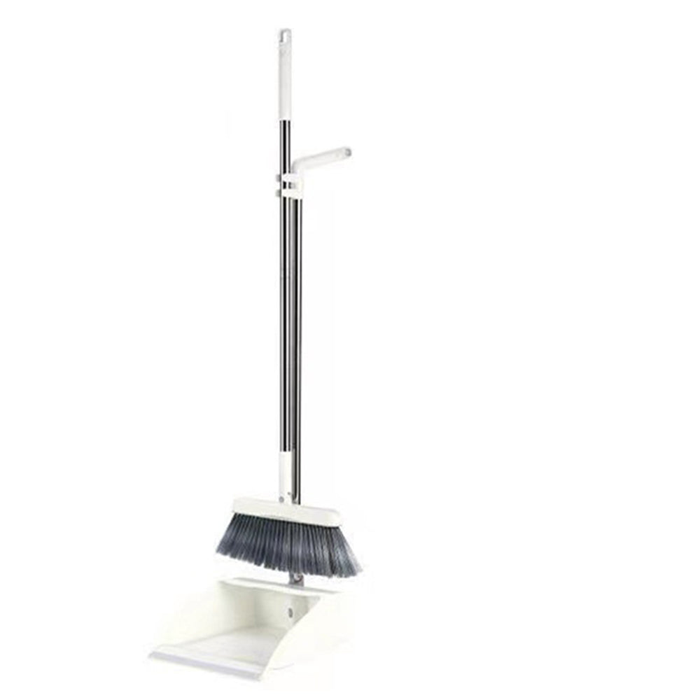 180 Degree Rotatable Broom with Foldable Standing Dustpan Set for Home Office Cleaning White