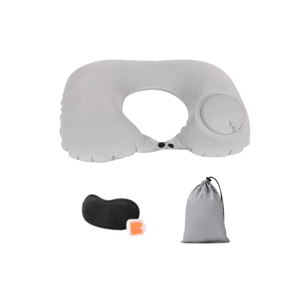 Inflatable Travel Neck Pillow U-Shape Neck Support Napping Cushion for Office Car Airplane Grey