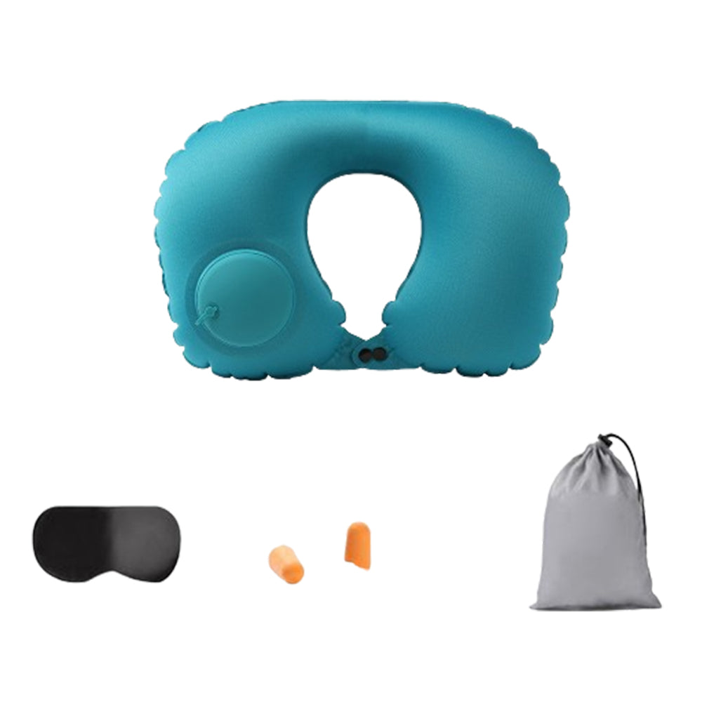 Inflatable Travel Neck Pillow U-Shape Neck Support Napping Cushion for Office Car Airplane Blue
