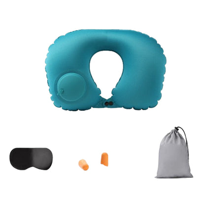 Inflatable Travel Neck Pillow U-Shape Neck Support Napping Cushion for Office Car Airplane Blue