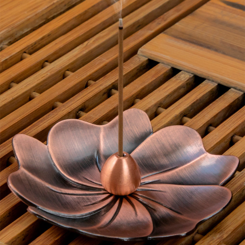 Stick Incense Holder with Detachable Ash Catcher Lotus Sandalwood Burner Plate Home Decor Red bronze