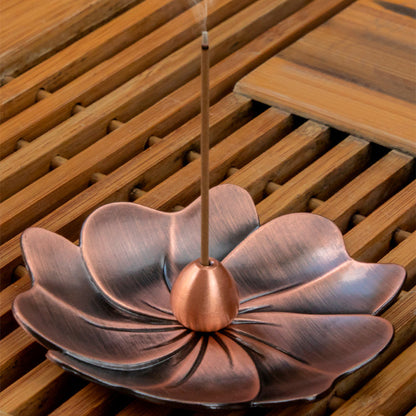Stick Incense Holder with Detachable Ash Catcher Lotus Sandalwood Burner Plate Home Decor Red bronze