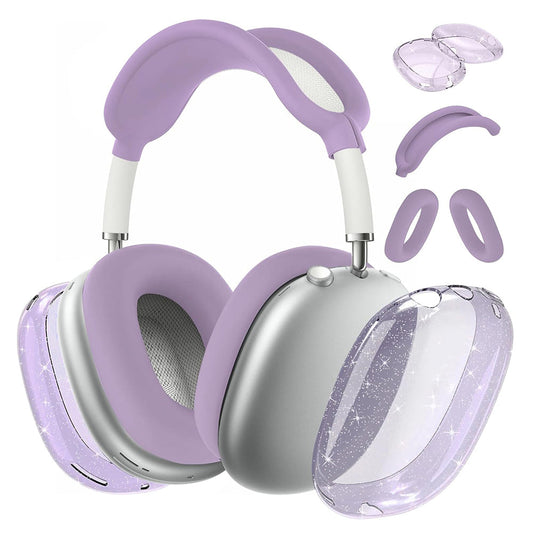 For Apple AirPods Max Headphones Protective Case Clear Silicone Ear Pad Sleeves Full Set Covers Purple