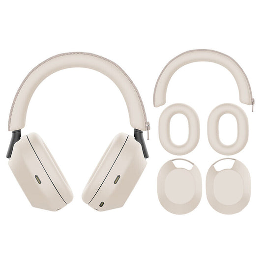 For WH-1000XM5 Headphones Protective Case Silicone Sleeves Full Set Protector Cover Beige