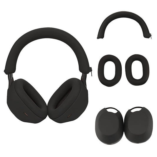 For WH-1000XM5 Headphones Protective Case Silicone Sleeves Full Set Protector Cover Black