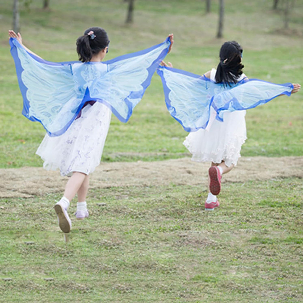 Kids Fairy Butterfly Wing Costume Fancy Dress-up Butterfly Wings Cape for Girls Blue