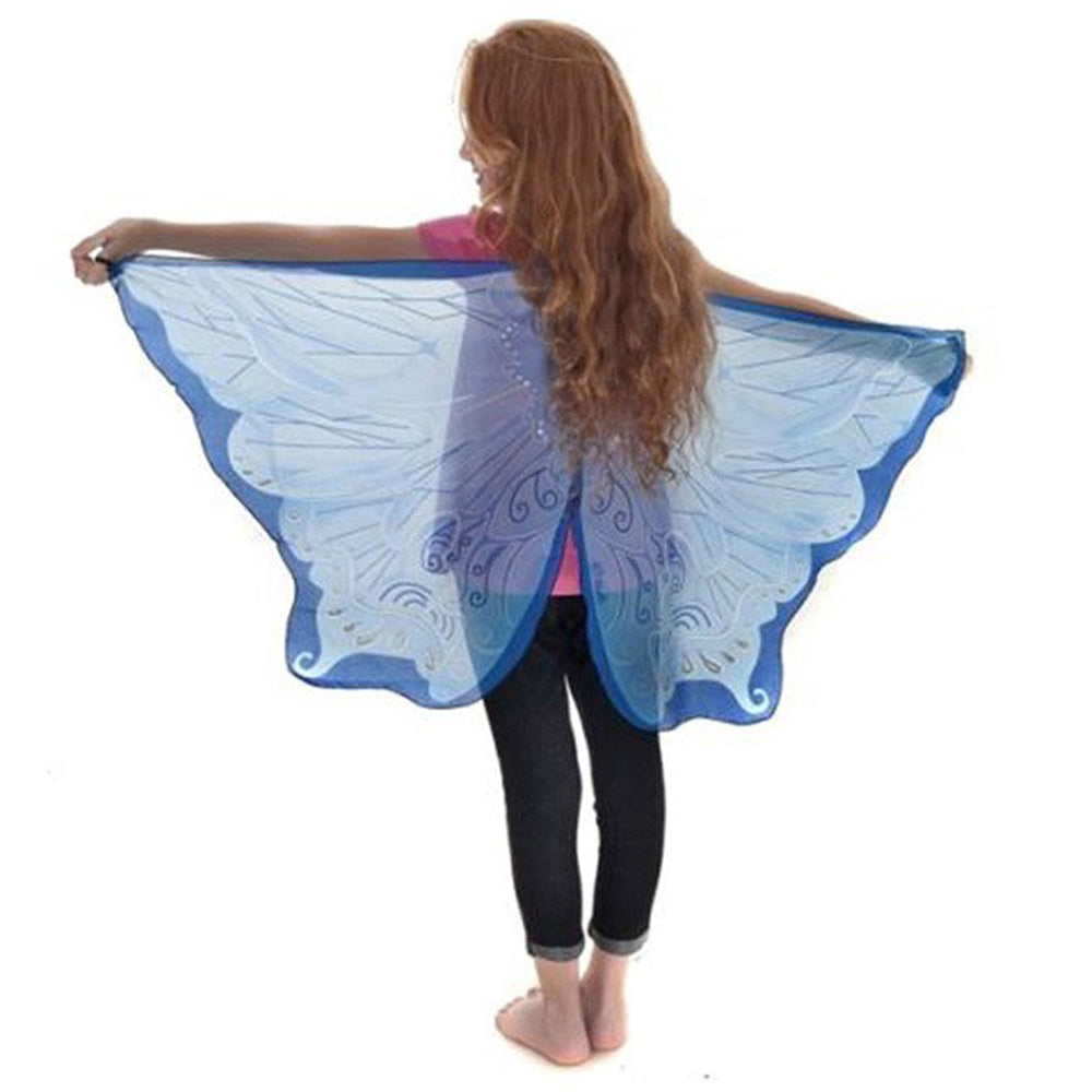Kids Fairy Butterfly Wing Costume Fancy Dress-up Butterfly Wings Cape for Girls Blue