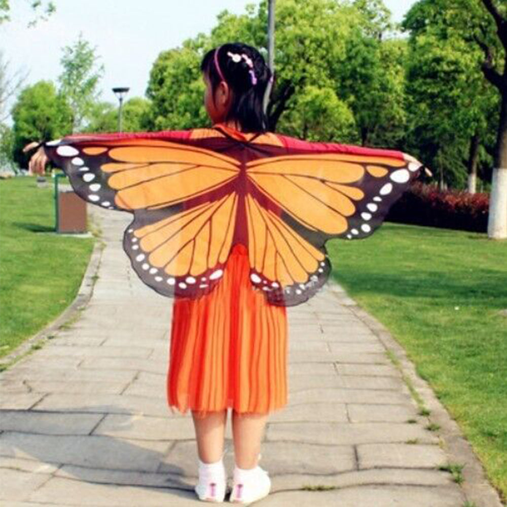 Kids Fairy Butterfly Wing Costume Fancy Dress-up Butterfly Wings Cape for Girls Orange