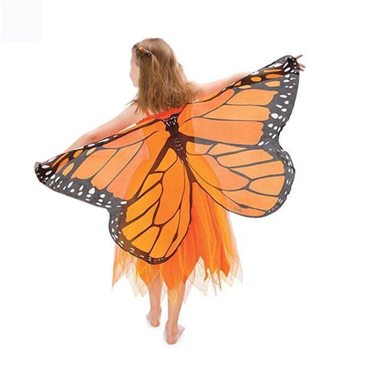 Kids Fairy Butterfly Wing Costume Fancy Dress-up Butterfly Wings Cape for Girls Orange