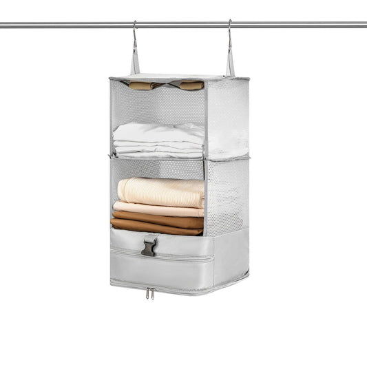 Foldable Storage Shelf Travel Packing Cube Portable Hanging Wardrobe Clothes Organizer Grey