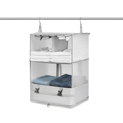 Foldable Storage Shelf Travel Packing Cube Portable Hanging Wardrobe Clothes Organizer Grey