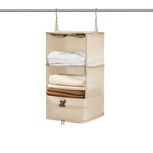 Foldable Storage Shelf Travel Packing Cube Portable Hanging Wardrobe Clothes Organizer Khaki