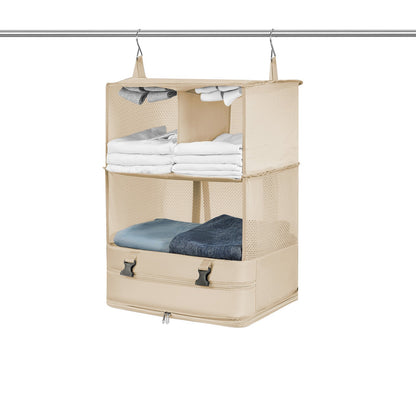 Foldable Storage Shelf Travel Packing Cube Portable Hanging Wardrobe Clothes Organizer Khaki