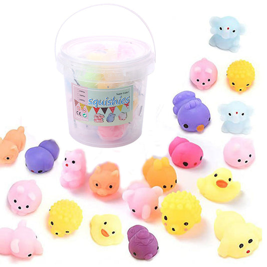 36Pcs Cute Animal Shape Soft Squeezable Toys with Storage Bucket Mochi Squishy Party Favors for Kids