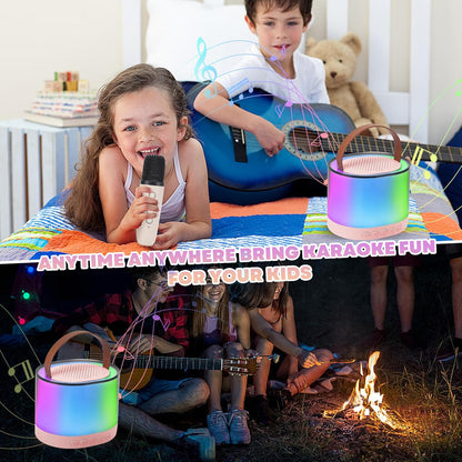 Portable Bluetooth Karaoke Machine with 2 Microphones RGB LED Dynamic Bluetooth Speaker Pink