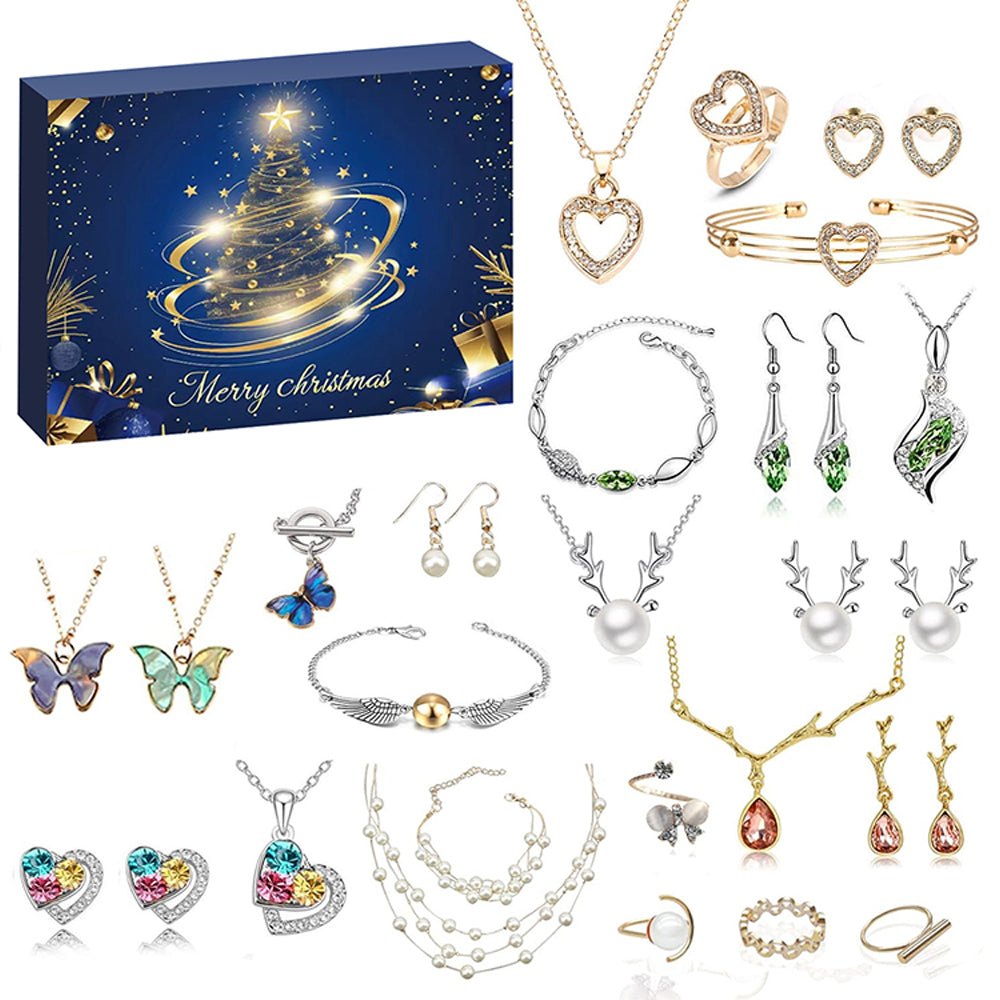 24-Day Jewelry Advent Calendar Bracelets, Necklaces & Earrings Kit Style 1