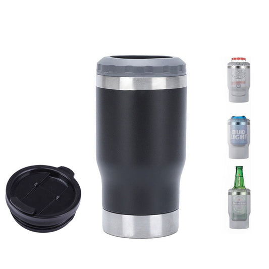 420ml Stainless Steel Can Cooler Beer Bottle Insulator With 2 Lids Black