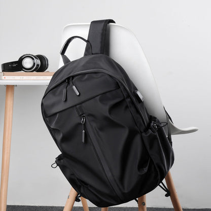 Anti-theft Unisex Laptop Oxford Backpack Travel School Bag with USB Charging Port Black