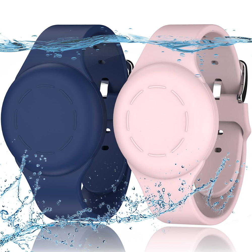 2Pcs Waterproof Air Tag Bracelets for Kids Anti Lost GPS Item Finders Case Cover Compatible with Apple Airtag-Navy and Pink