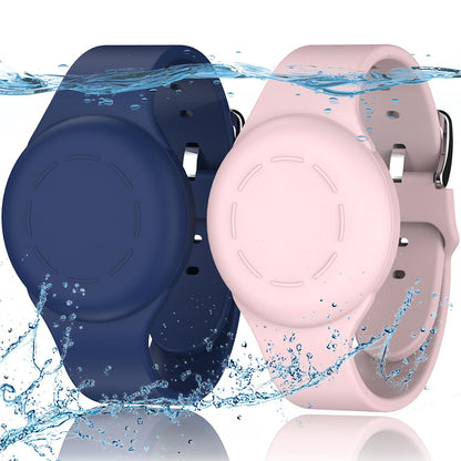 2Pcs Waterproof Air Tag Bracelets for Kids Anti Lost GPS Item Finders Case Cover Compatible with Apple Airtag-Navy and Pink