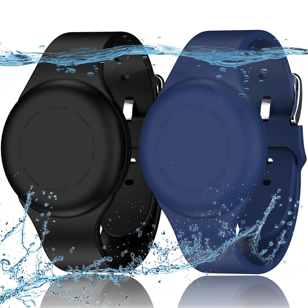 2Pcs Waterproof Air Tag Bracelets for Kids Anti Lost GPS Item Finders Case Cover Compatible with Apple Airtag-Navy and Black