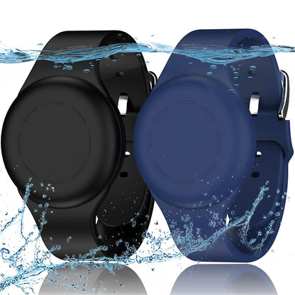 2Pcs Waterproof Air Tag Bracelets for Kids Anti Lost GPS Item Finders Case Cover Compatible with Apple Airtag-Navy and Black
