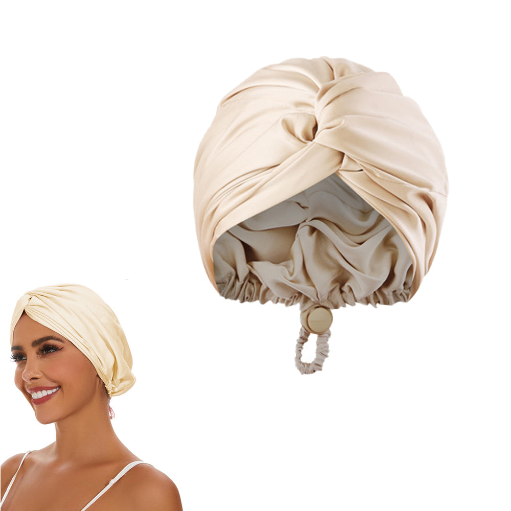 Adjustable Double Layer Sleeping Cap Satin Night Cap Hair Bonnet Champagne