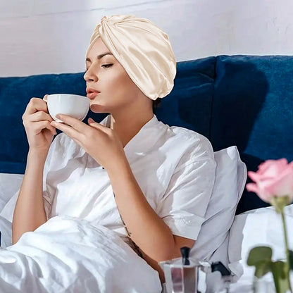 Adjustable Double Layer Sleeping Cap Satin Night Cap Hair Bonnet Champagne