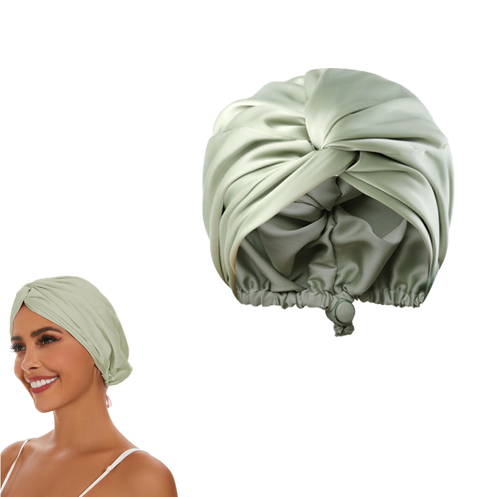 Adjustable Double Layer Sleeping Cap Satin Night Cap Hair Bonnet Green