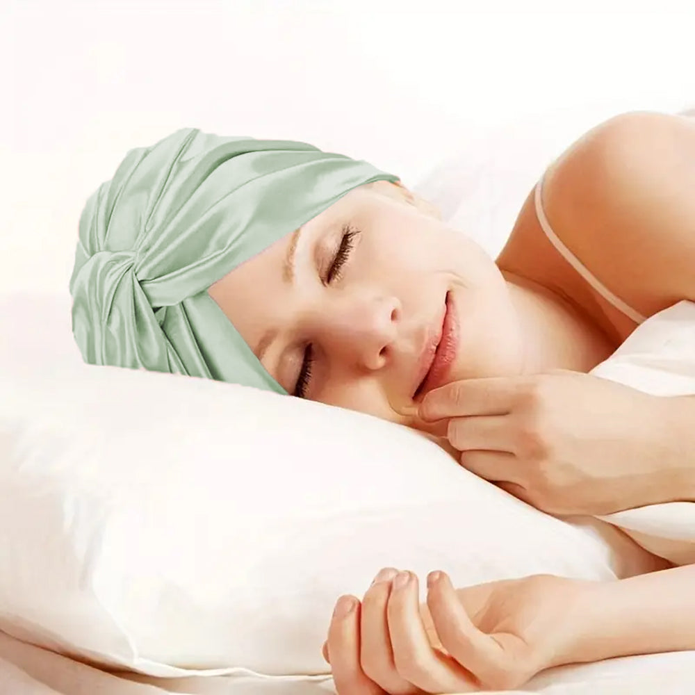 Adjustable Double Layer Sleeping Cap Satin Night Cap Hair Bonnet Green