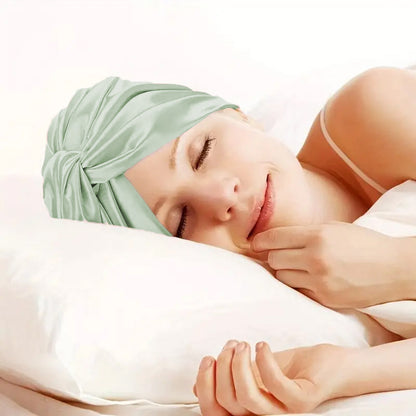 Adjustable Double Layer Sleeping Cap Satin Night Cap Hair Bonnet Green