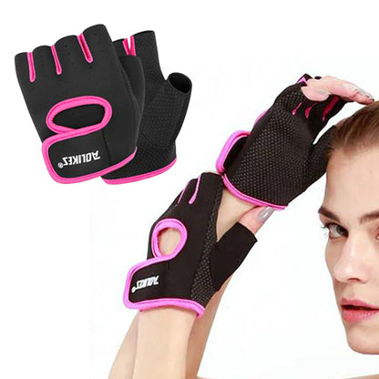 Pair of Sports Gloves Open Finger Gym Gloves for Cycling Weight Lifting Fitness Exercise Rose Red
