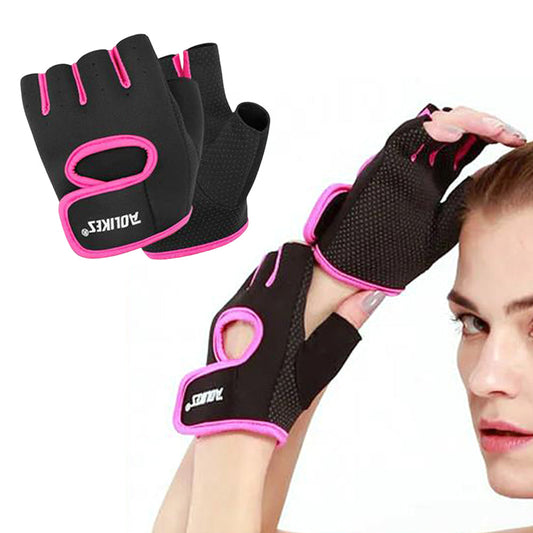 Pair of Sports Gloves Open Finger Gym Gloves for Cycling Weight Lifting Fitness Exercise Rose Red