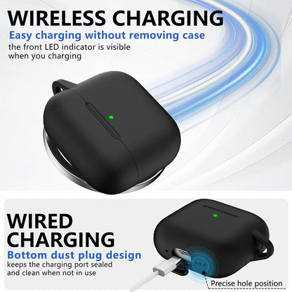 Compatible with Apple Airpods 4 Silicone Full Case Keychain and Cleaner Kit Black