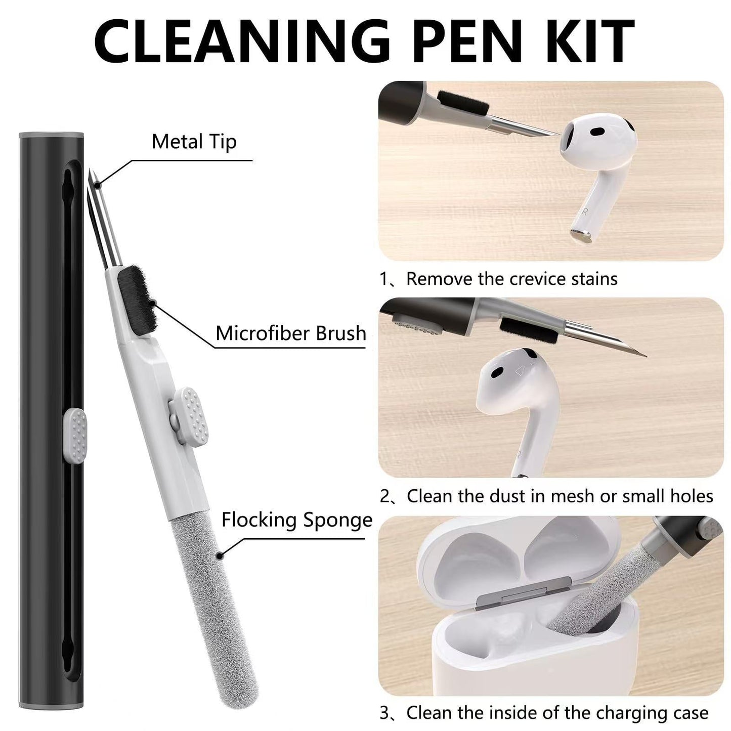 Compatible with Apple Airpods 4 Silicone Full Case Keychain and Cleaner Kit Black