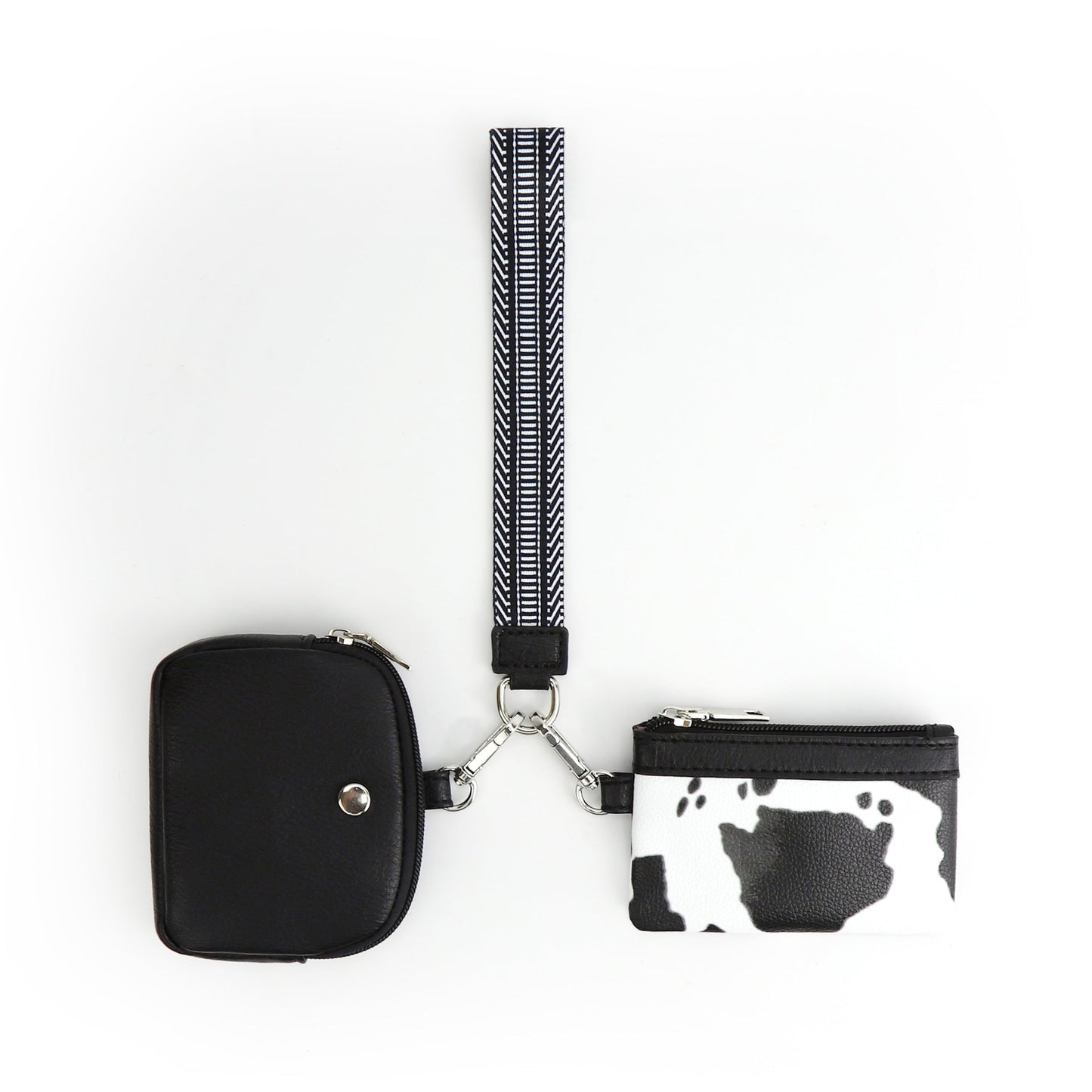 Mini Zip Around Dual Pouch Wristlet With Strap Wristlet Keychain Wallet Coin Purse Cow Print Style