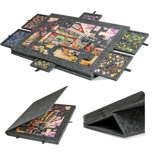 2-in-1 Puzzle Board Portable Felt Jigsaw Puzzle Table with 6 Drawer Covers