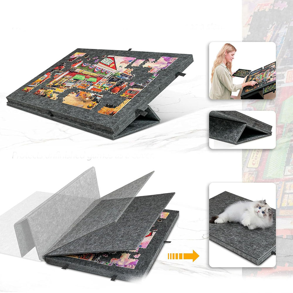 2-in-1 Puzzle Board Portable Felt Jigsaw Puzzle Table with 6 Drawer Covers