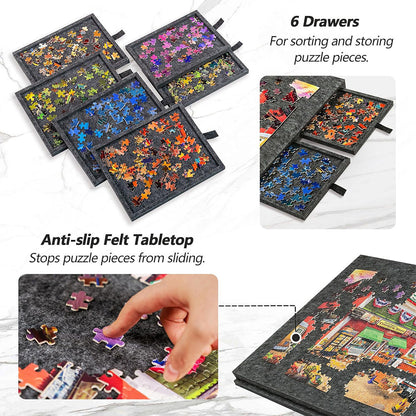 2-in-1 Puzzle Board Portable Felt Jigsaw Puzzle Table with 6 Drawer Covers
