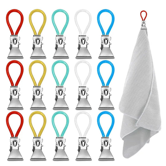20Pcs Colorful Tea Towel Clips with Loops Clip-on Hanging Grip Rack Holder