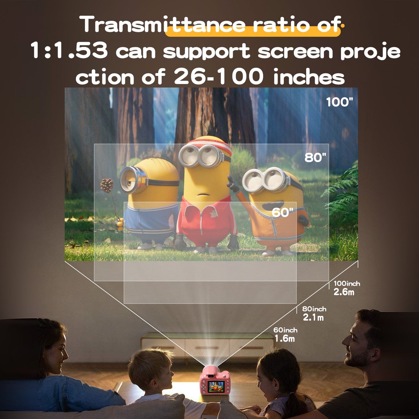 1080P Video Recording Camera with Projector Digital Camera with Tripod and 64GB TF Card for Girls and Boys Pink