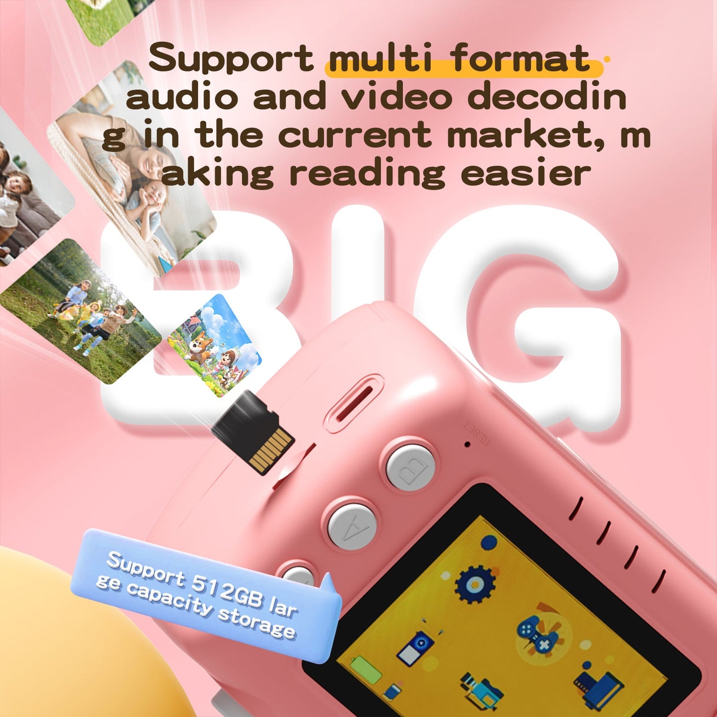 1080P Video Recording Camera with Projector Digital Camera with Tripod and 64GB TF Card for Girls and Boys Pink