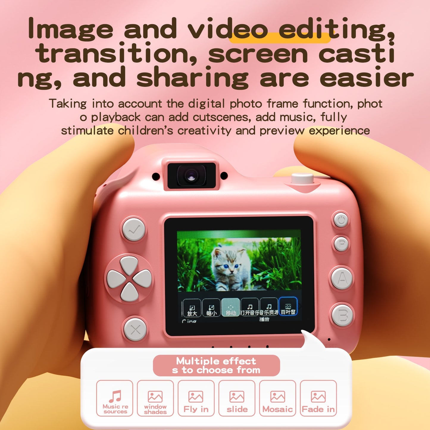 1080P Video Recording Camera with Projector Digital Camera with Tripod and 64GB TF Card for Girls and Boys Pink