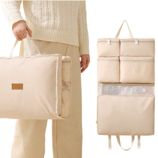 Multi-Compartments Hanging Storage Organizer Foldable Packing Cubes with Handle for Travel Beige