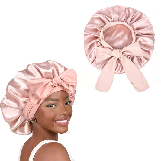 Polyester Bonnet for Sleeping Women Night Cap with Tie Band Pink