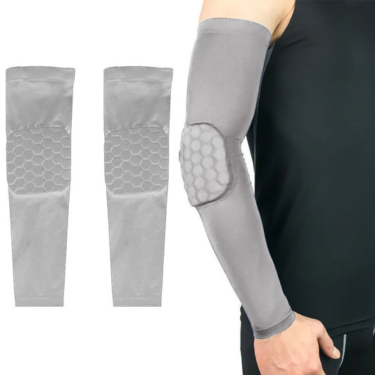Pair of Elbow Sleeve Support Brace Pads Compression Arm Guard Gym Sports Protector Gray