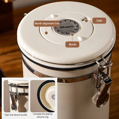 304 Stainless Steel Airtight Coffee Canister with Scoop-White