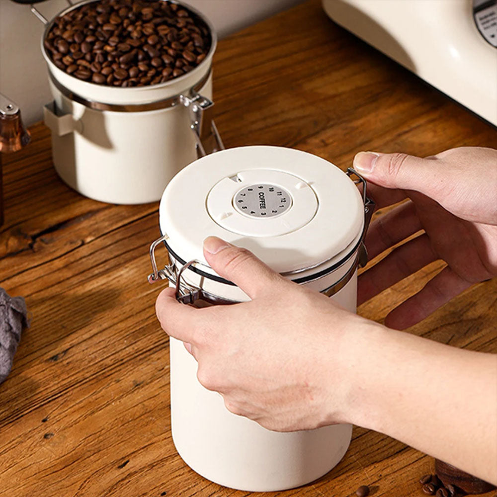 304 Stainless Steel Airtight Coffee Canister with Scoop-White